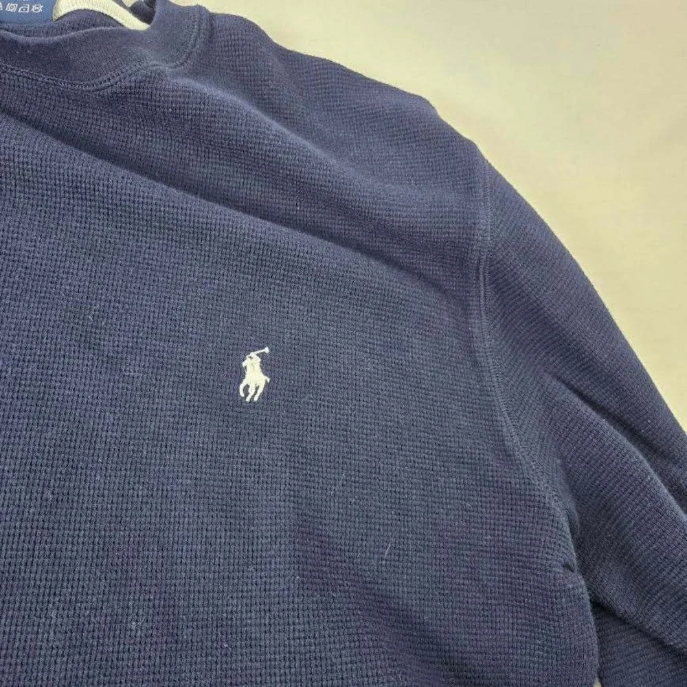Polo Ralph Lauren Mens XL Navy Blue Waffle Knit Sleepwear Long Sleeve Shirt Logo